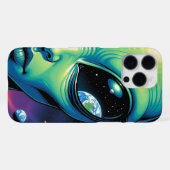 エイリアンの顔と目の中に映る惑星の反射 iPhoneケース (裏面横)