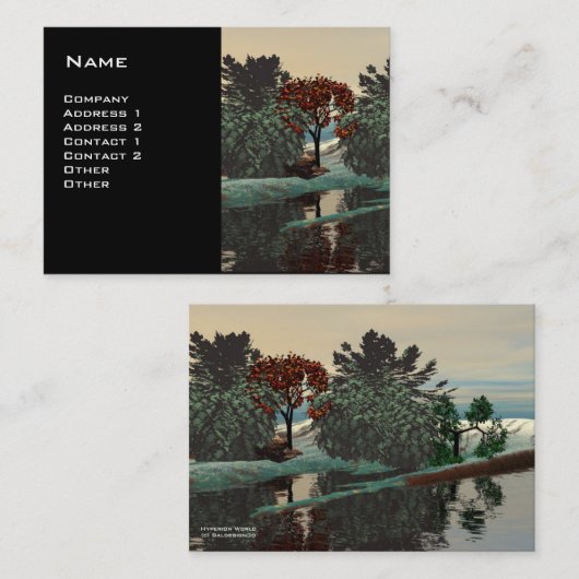 エイリアンの風景、木のラグーンHYPERION Sci Fi黒 名刺 (正面/裏面)