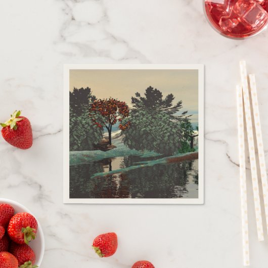 エイリアンの風景、木、ラグーンHYPERION Sci Fi スタンダードカクテルナプキン (インサイチュ)