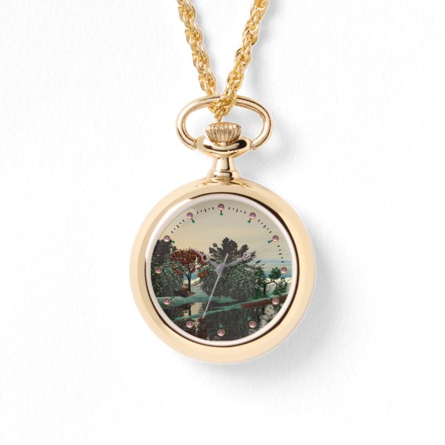 エイリアンの風景、木、ラグーンHYPERION Sci Fi 腕時計 (正面)