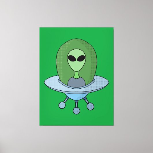 エイリアンは小さな宇宙船で キャンバスプリント (正面)