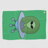 エイリアンは小さな宇宙船で ゴルフタオル (横)