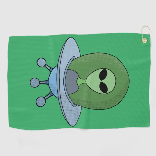 エイリアンは小さな宇宙船で ゴルフタオル (横)