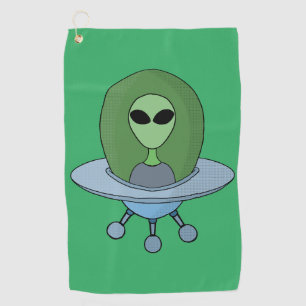 エイリアンは小さな宇宙船で ゴルフタオル