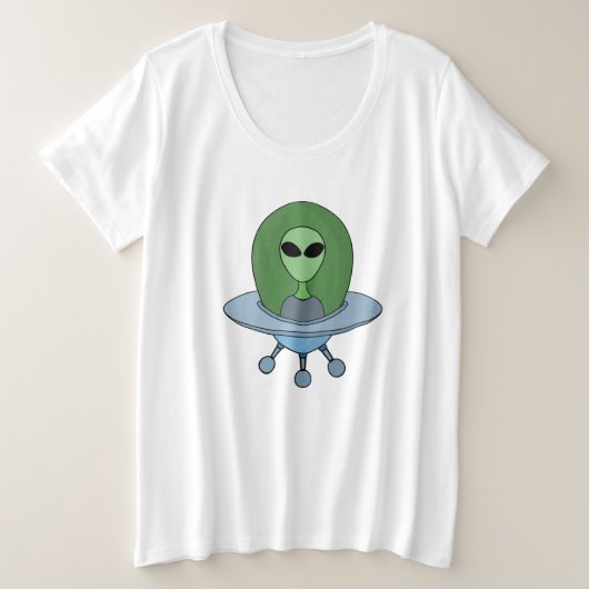 エイリアンは小さな宇宙船で プラスサイズTシャツ (デザイン正面)