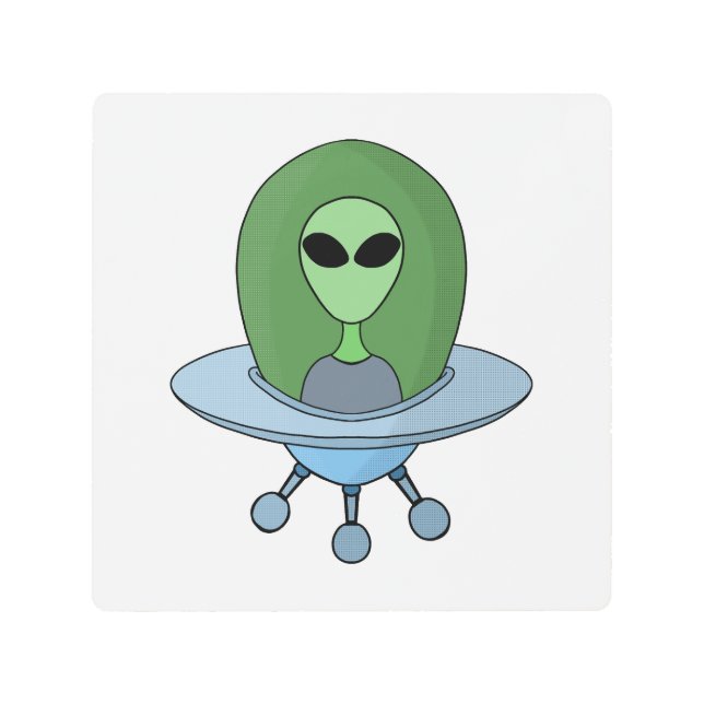 エイリアンは小さな宇宙船で メタルプリント (正面)