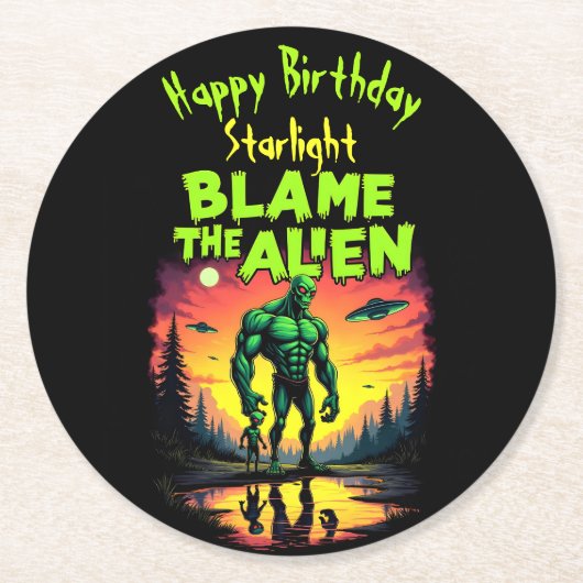 エイリアンは神秘的な夕日の下で非難される ラウンドペーパーコースター (正面)