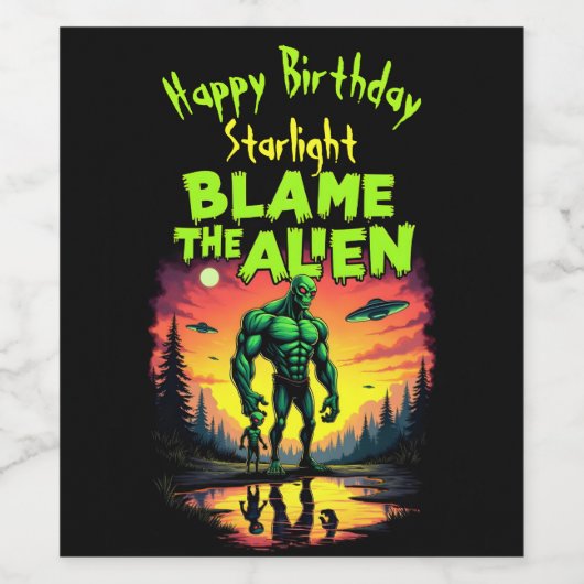 エイリアンは神秘的な夕日の下で非難される ワインラベル (シングルラベル)