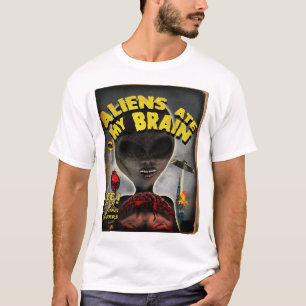 エイリアンは私の頭脳のパルプカバースタイルを食べました Tシャツ