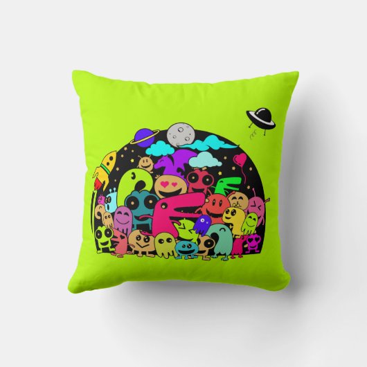 エイリアンアニメの生き物と宇宙テーマ クッション (裏面)