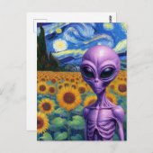 エイリアンインフェイクヴァンゴッホひまわり畑 ポストカード (正面/裏面)