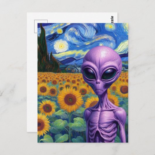 エイリアンインフェイクヴァンゴッホひまわり畑 ポストカード (正面/裏面)