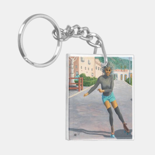 エイリアンウーマンローラスケートで滑るファンタジーアートキーチェーン キーホルダー (正面左)
