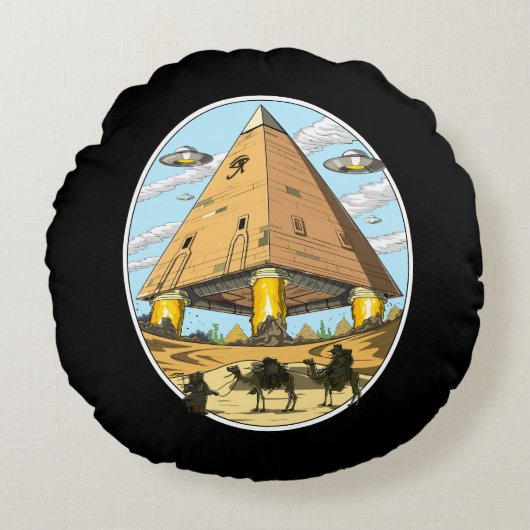 エイリアンエジプトのピラミッドUFO共謀アヌナキ ラウンドクッション (正面)