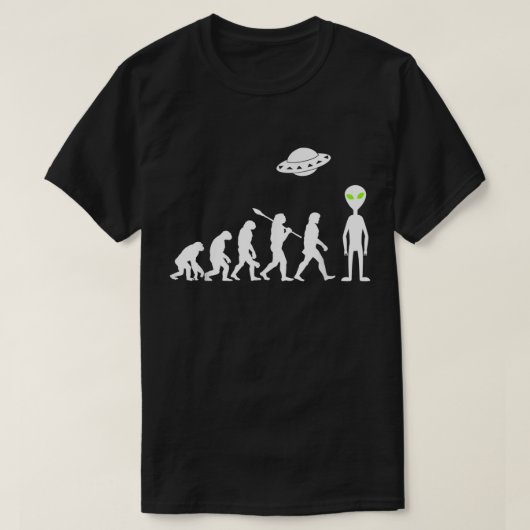 エイリアンエボリューション 宇宙人 UFO 宇宙 おもしろデザイン Tシャツ (デザイン正面)
