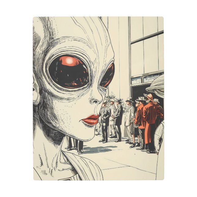 エイリアンオブザーバー：ヒューマに関するSci-Fiレトロの視点 メタルプリント (正面)