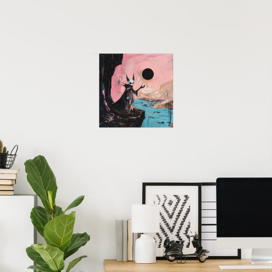 エイリアンキャットブラックムーンウィッチーAIアートマットバリュー ポスター (ホームオフィス)