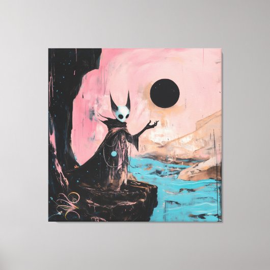 エイリアンキャットブラックムーンオカルトダークウィッチーAIアート キャンバスプリント (正面)
