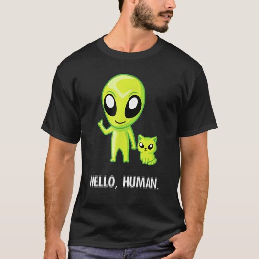 エイリアンキャット こんにちは人間 UFO子猫 Tシャツ (正面)