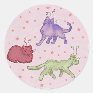 エイリアンキャット 宇宙猫 スペースキャット 面白い サイエンスフィクション ラウンドシール