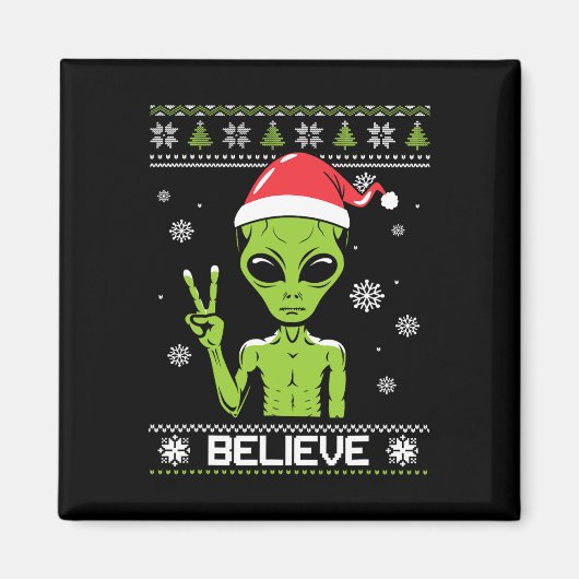 エイリアンクリスマスセー信じタおもしろいクリスマスエイリアンS マグネット (正面)