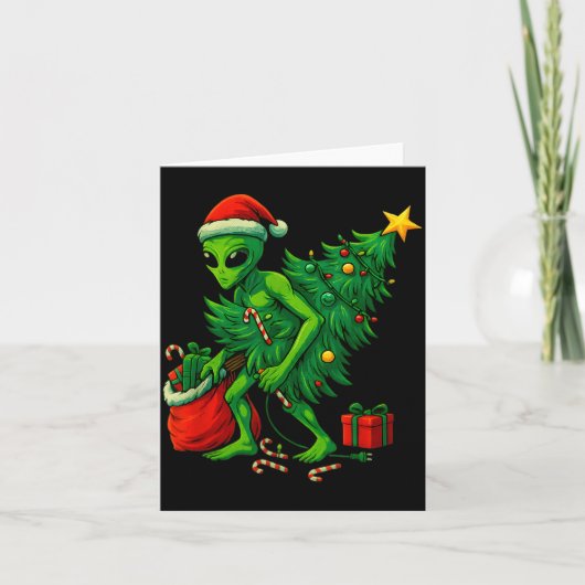 エイリアンクリスマスツリーライト クリスマス 少年 男の子 カード (正面)