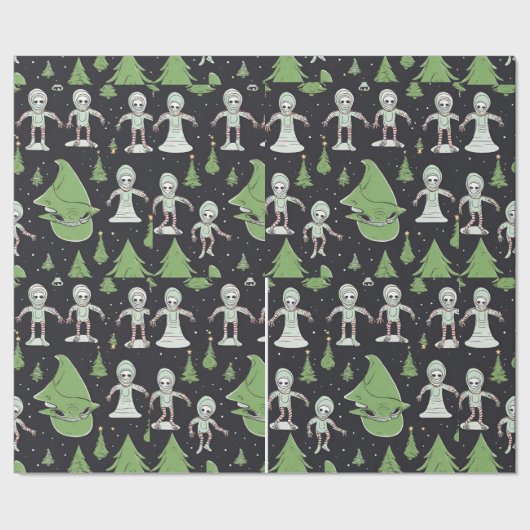 エイリアンクリスマス休暇の宇宙船ラッピング紙 ラッピングペーパー (シーム)