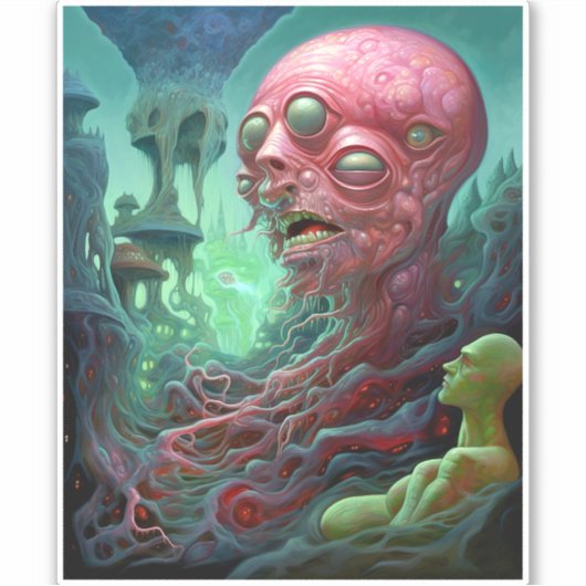 エイリアンクリーチャー超現実的ホラーアート シール (正面)