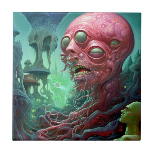 エイリアンクリーチャー超現実的ホラーアート タイル (正面)