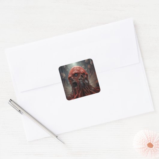 エイリアンクリーチャーSFホラーアート スクエアシール (封筒)