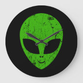 エイリアングリーンヘッドufoサイエンスフィクション超常者 ラージ壁時計 (正面)