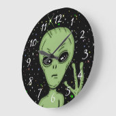 エイリアングレイ星空の背景 ラージ壁時計 (傾斜)