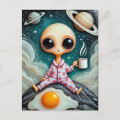 エイリアンコーヒーと卵が岩の上に座る ポストカード (正面)