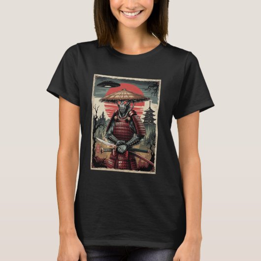 エイリアンサムライ日本のUFO浮世絵グラフィックジャパネス Tシャツ (正面)