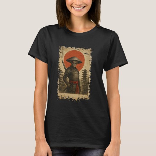 エイリアンサムライUFOヴィンテージ日本のスタイル Tシャツ (正面)