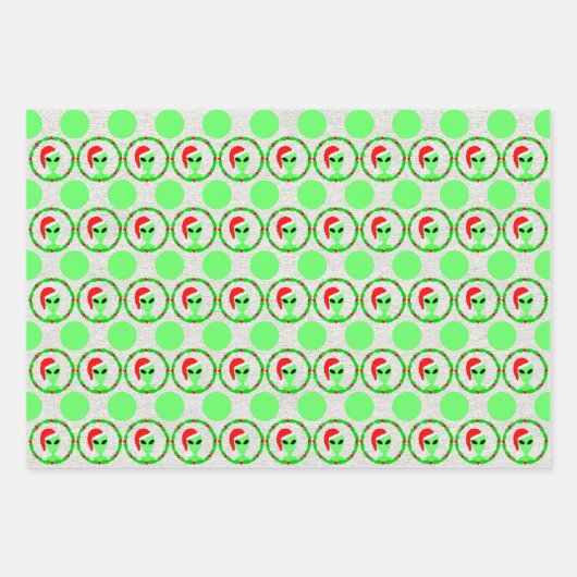 エイリアンサンタホリーリースクリスマスアソートメント ラッピングペーパーシート (正面3)