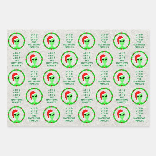 エイリアンサンタホリーリースクリスマスアソートメント ラッピングペーパーシート (正面2)