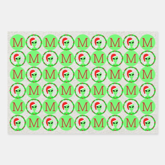 エイリアンサンタホリーリースクリスマスアソートメント ラッピングペーパーシート (正面)