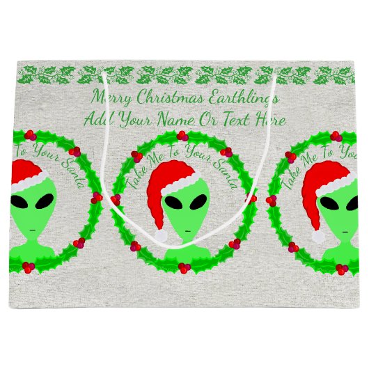 エイリアンサンタホリーリースLGMラージギークユーモア ラージペーパーバッグ (正面)