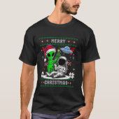 エイリアンサンタ宇宙飛行士メリークリスマスツリーおもしろいS Tシャツ (正面)