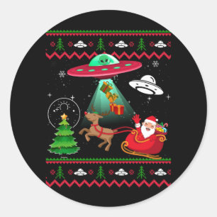 エイリアンサンタUFO拉致醜いクリスマスセーターS ラウンドシール