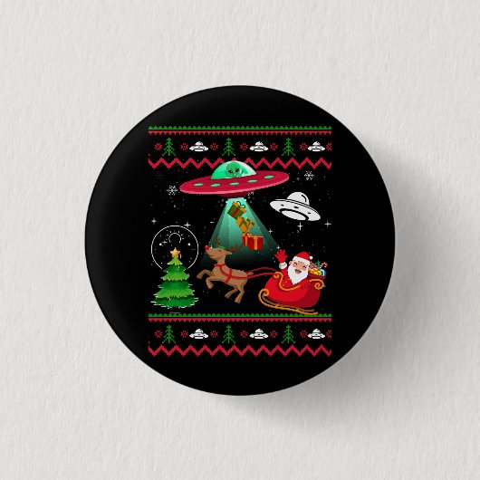 エイリアンサンタUFO拉致醜いクリスマスセーターS 缶バッジ (正面)