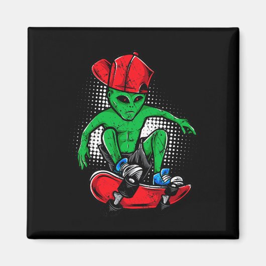 エイリアンスケートボーダーTシャツ UFO スケボ好き マグネット (正面)