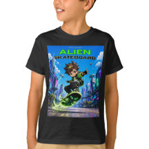 エイリアンスケートボードの冒険キッズグラフィックTシャツ
