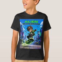 エイリアンスケートボードの冒険キッズグラフィックTシャツ Tシャツ