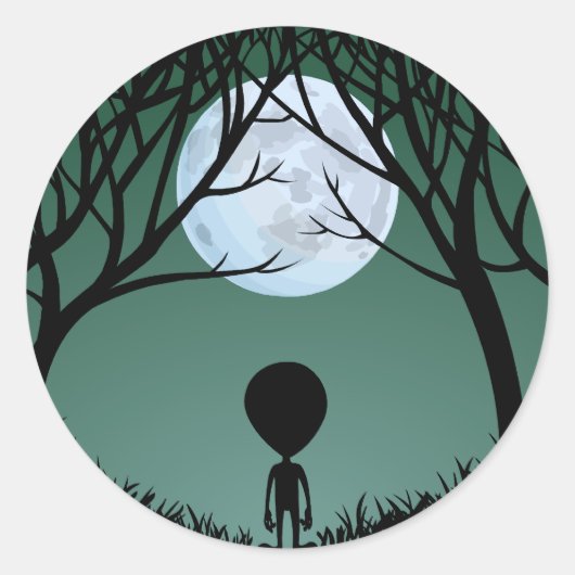 エイリアンステッカーおもしろいハロウィーンエイリアンステッカー ラウンドシール (正面)