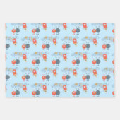 エイリアンスペシーシップボーイ誕生日ホワイトブルー ラッピングペーパーシート (正面2)