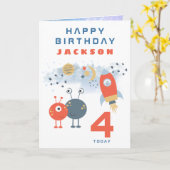 エイリアンズ宇宙船エイジ4誕生日宇宙ホワイト カード (黄色い花)