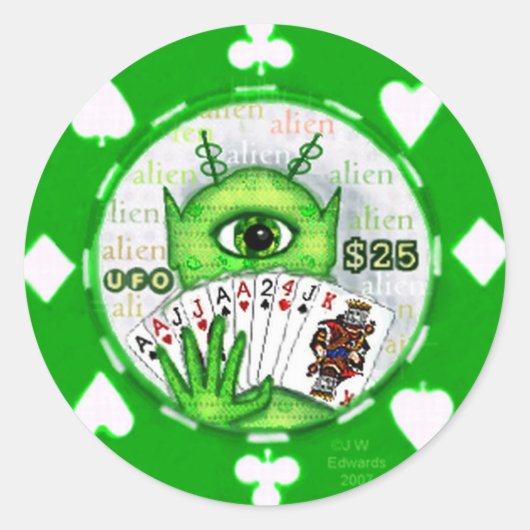 エイリアントランプのポーカーチップステッカー ラウンドシール (正面)