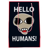 エイリアンハローヒューマンズおもしろいエイリアン ミディアムペーパーバッグ (裏面)